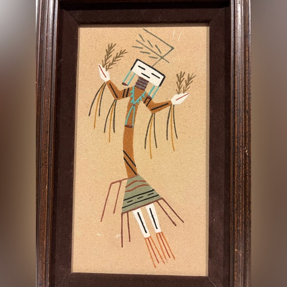 Authentic Navajo Indian Sand Art Painting Framed Lot Of 2 Rainbow Yei By Keedah - Picture 2 of 15